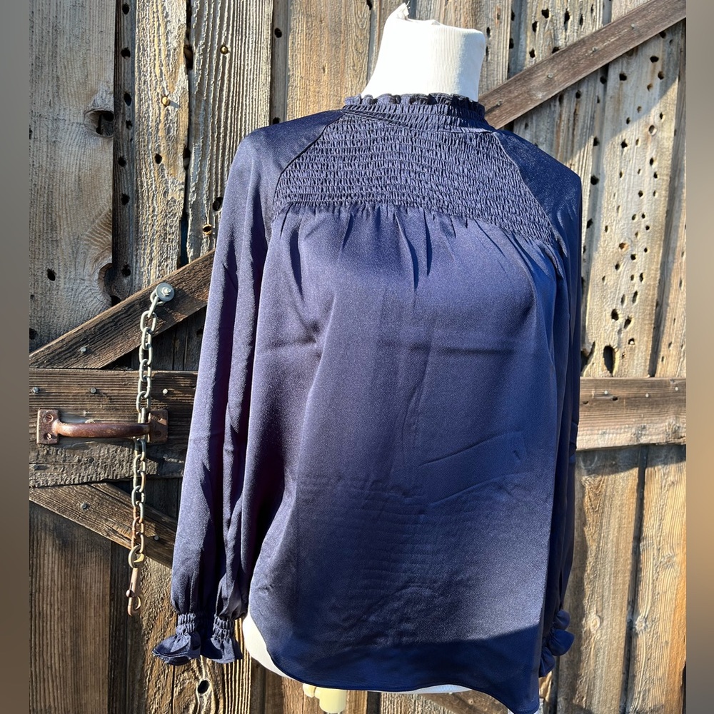 new Nanette Lepore women blouse top shirt TW2H19X33 navy polyester M $78